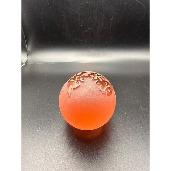 Unmarked Frosted Red Glass Egg Paperweight With Raised Floral Design - Picture 3 of 5